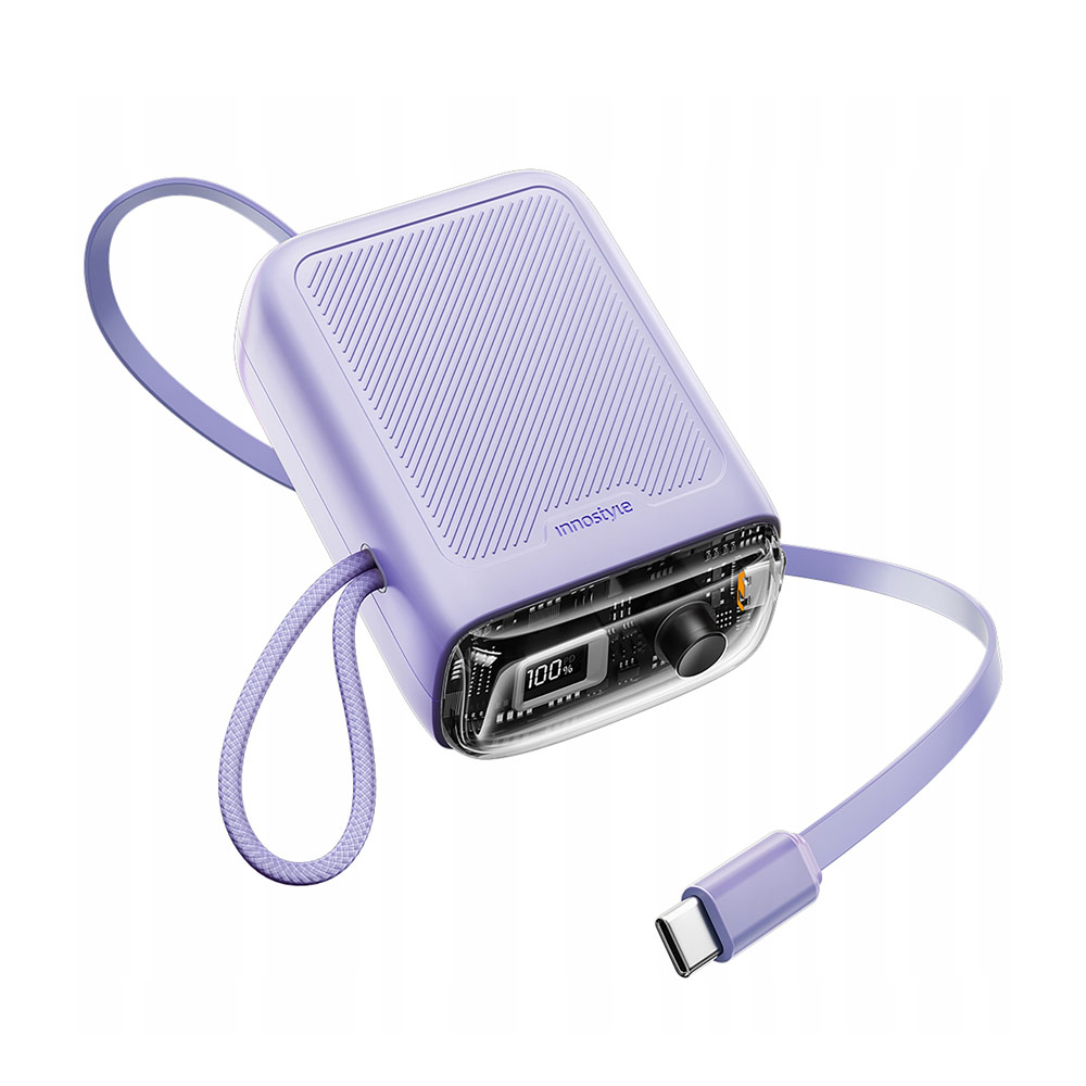 Picture of Innostyle TransiMini FlexCharge Retractable 30W 10000mAh 60cm USB-C Small Mini Compact Size Power Bank with Cable (Lavender)