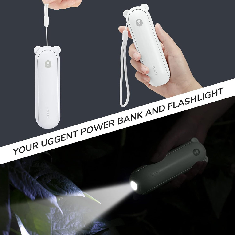 Picture of Jisulife Malaysia 3 in 1 Mini Handheld Fan USB Rechargeable Fan Power Bank with Flash Light for Office OutdoorTravel Hiking Camping Concert Indoor Court F8 (White)