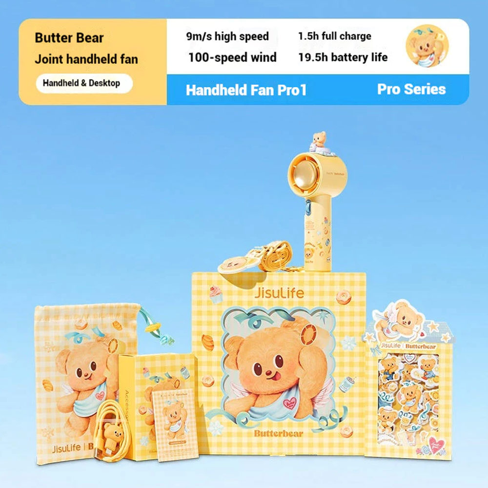 Picture of Jisulife Limited Edition Gift Idea Box Butterbear 100 Speed Control Wide Wind Portable Handheld Fan Kipas Pegang Tangan Angin Kuat