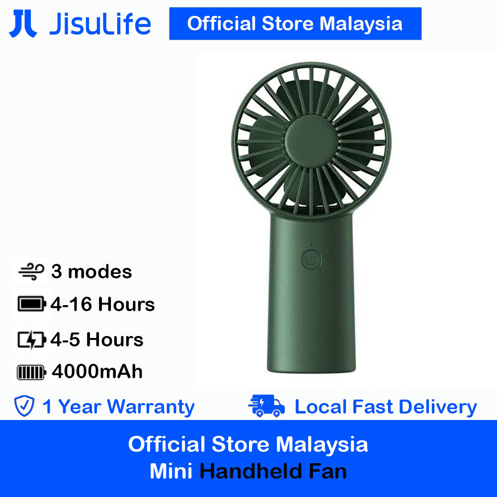 Picture of Jisulife Malaysia 3 Speed Wind Handheld Fan Portable Rechargeble 4000mAh Fan Kipas for Home Office Travel Outdoor Indoor Activity (Green)