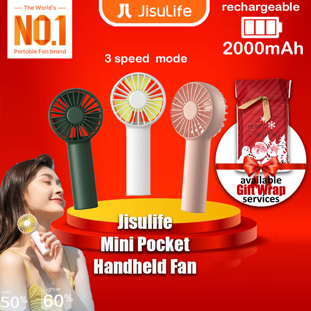 Picture of Jisulife Malaysia Mini Pocket Tiny Size Handheld Fan Portable Rechargeable 2000mAh for Outdoor Indoor Badminton Court Concert FA20 (White)