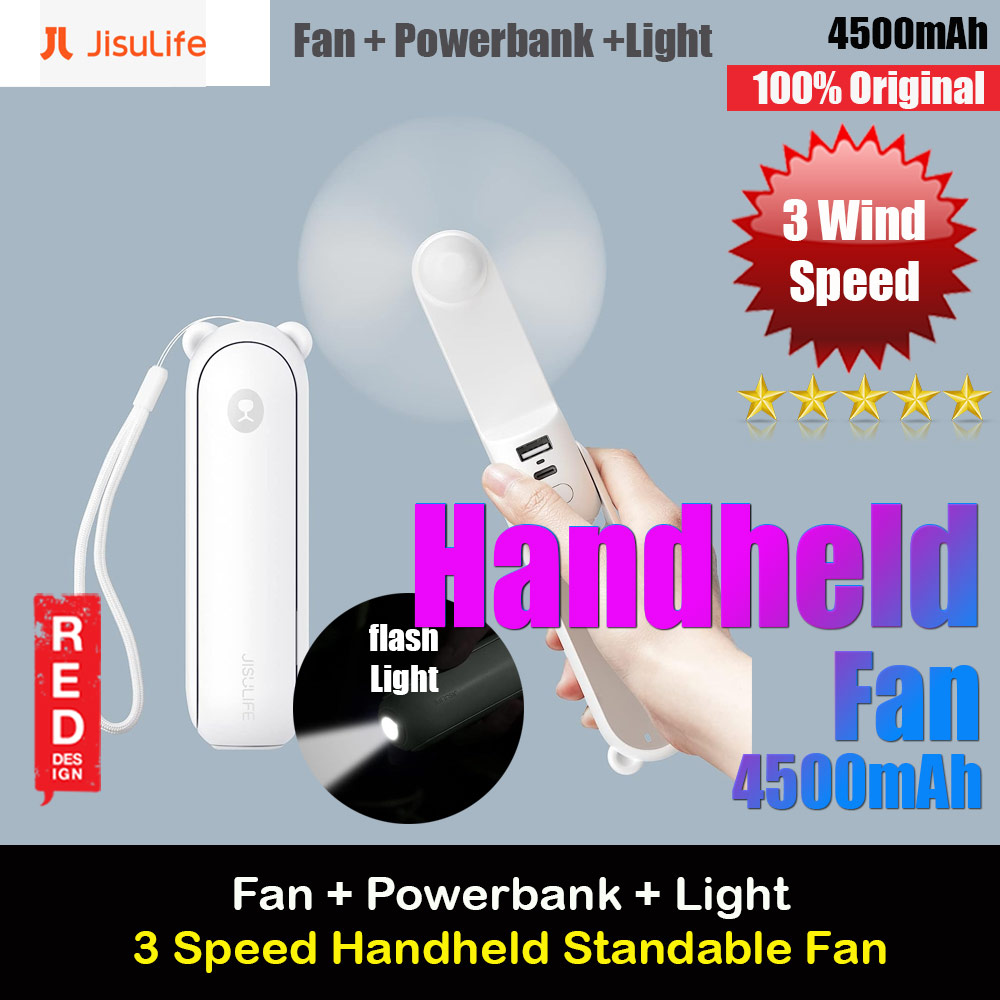 Picture of Jisulife 3 in 1 Mini Handheld Fan USB Rechargeable Fan Power Bank with Flash Light for Office OutdoorTravel Hiking Camping Concert Indoor Court F8X (White) Red Design- Red Design Cases, Red Design Covers, iPad Cases and a wide selection of Red Design Accessories in Malaysia, Sabah, Sarawak and Singapore 