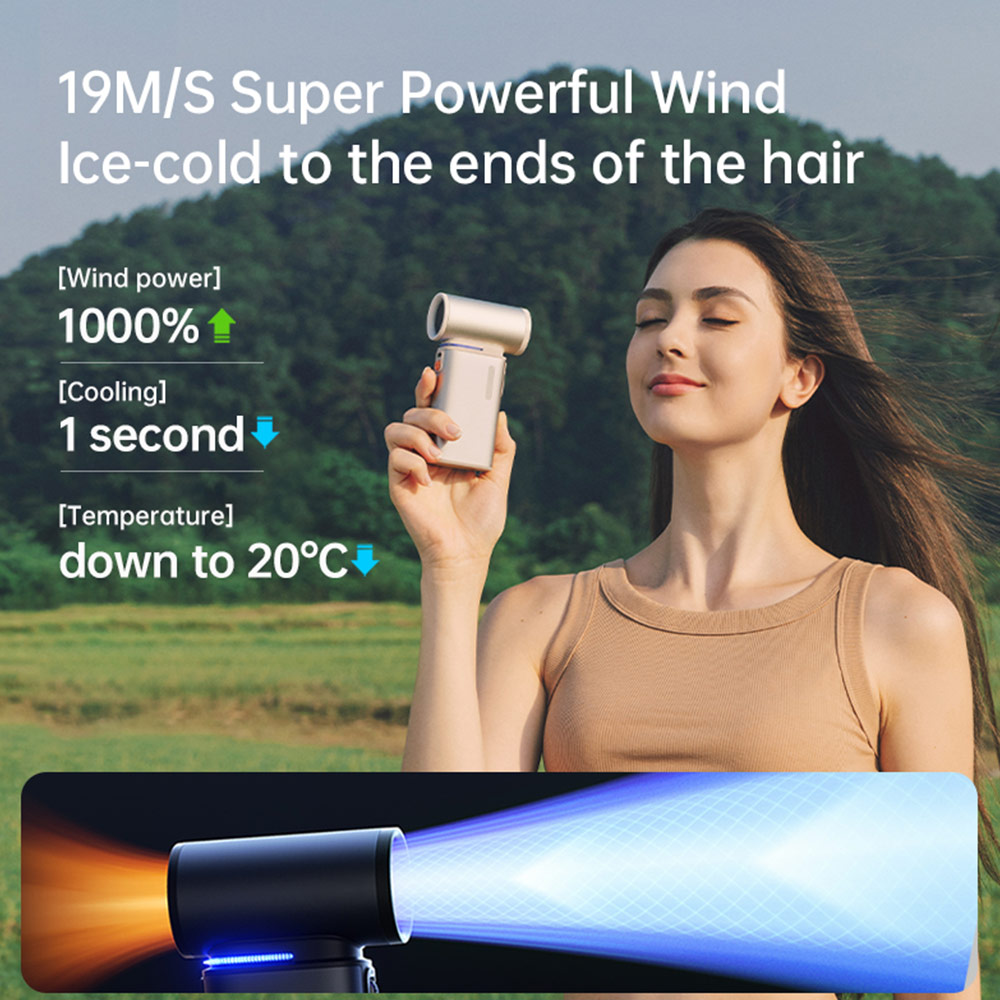 Picture of Jisulife Super Power 100 Speed Ultra Ultra1 Turbo Strong Wind Portable Fast Charge Rechargeble 9000mAh Hidden Blade High Quality Handheld Mini Fan As Hair Dryer for Outdoor Indoor Badminton Court Concert Picnic Camping FA55 (Dark Grey)
