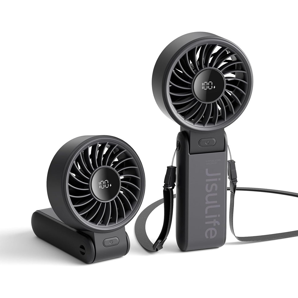 Picture of Jisulife  Malaysia 3 in 1 Handheld Fan Life7 Powerful Portable Fan with LED Display Foldable as Desk Fan Hangable as Neck Fan (5000mAh Black)