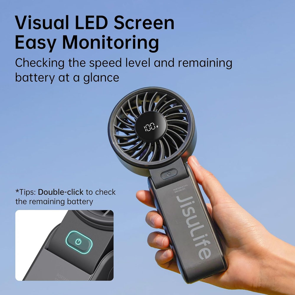 Picture of Jisulife  Malaysia 3 in 1 Handheld Fan Life7 Powerful Portable Fan with LED Display Foldable as Desk Fan Hangable as Neck Fan (5000mAh Black)