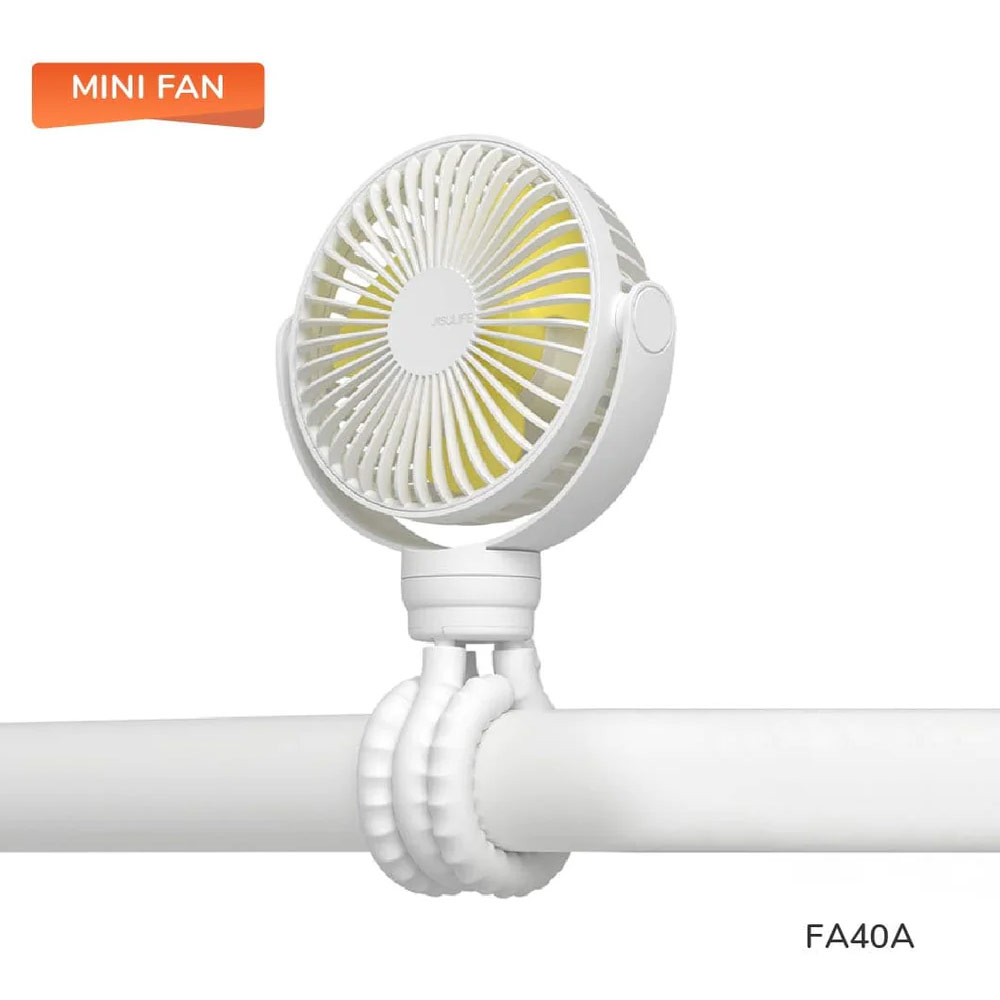 Picture of Jisulife Malaysia Child Safe Low Noise Stroller Car Seat Rotatable Flexible Tripod Mini Rechargeable Fan FA40A  (White)