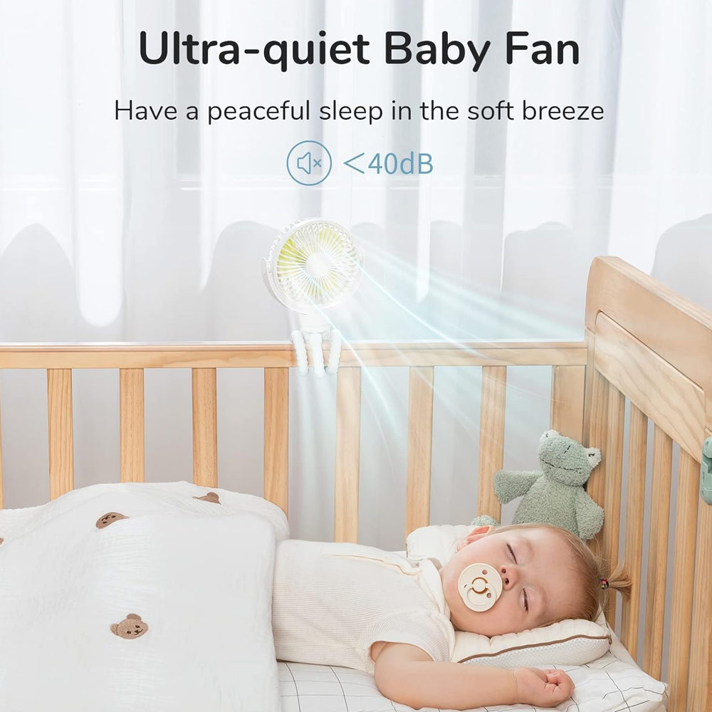 Picture of Jisulife Malaysia Child Safe Low Noise Stroller Car Seat Rotatable Flexible Tripod Mini Rechargeable Fan FA40A  (White)