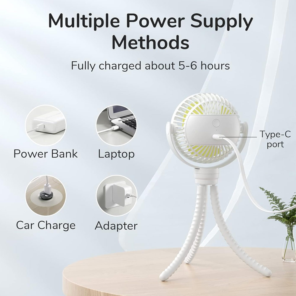 Picture of Jisulife Malaysia Child Safe Low Noise Stroller Car Seat Rotatable Flexible Tripod Mini Rechargeable Fan FA40A  (White)