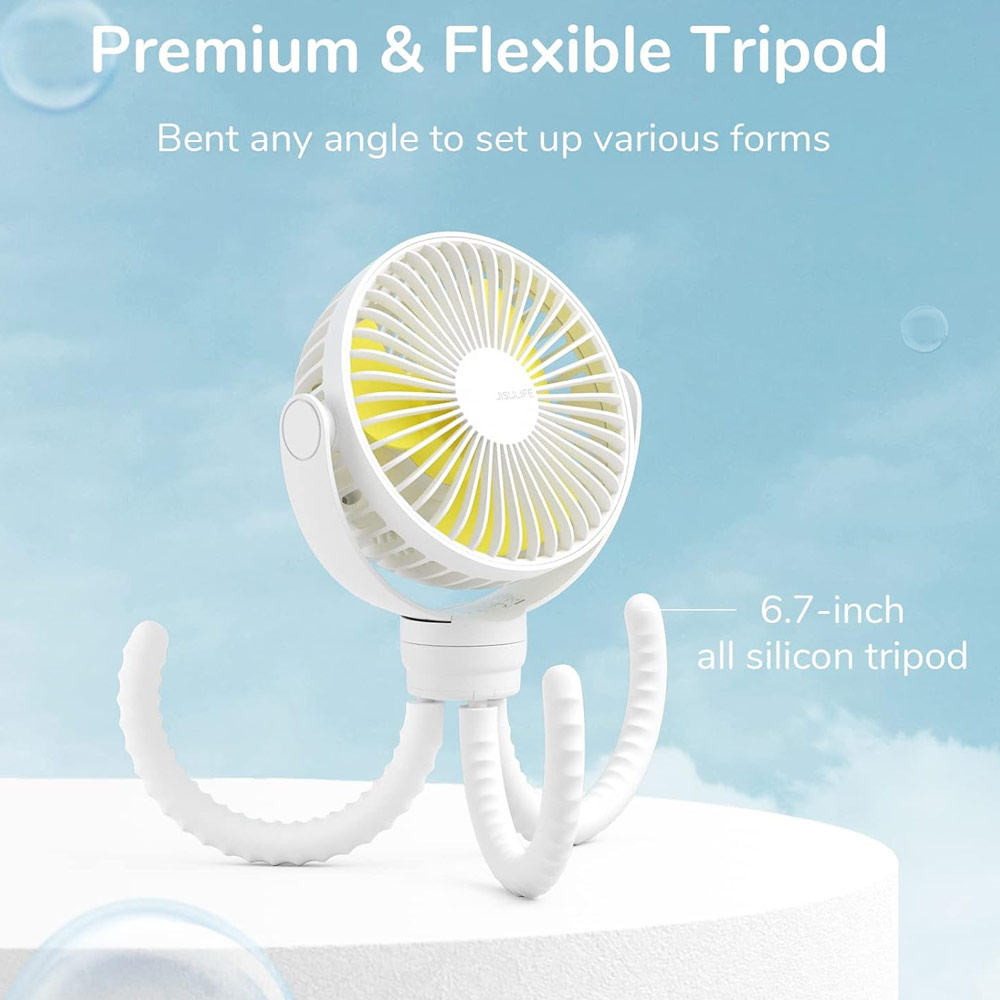 Picture of Jisulife Malaysia Child Safe Low Noise Stroller Car Seat Rotatable Flexible Tripod Mini Rechargeable Fan FA40A  (White)