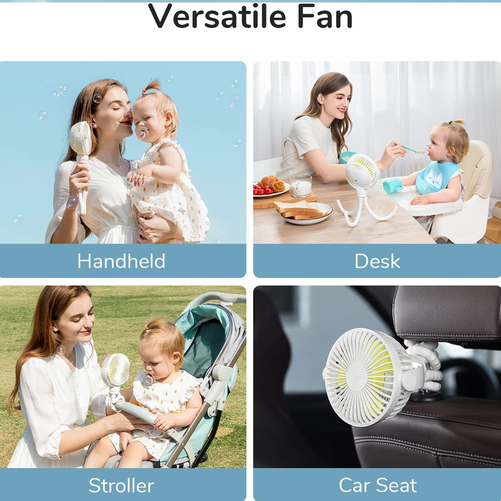 Picture of Jisulife Malaysia Child Safe Low Noise Stroller Car Seat Rotatable Flexible Tripod Mini Rechargeable Fan FA40A  (White)