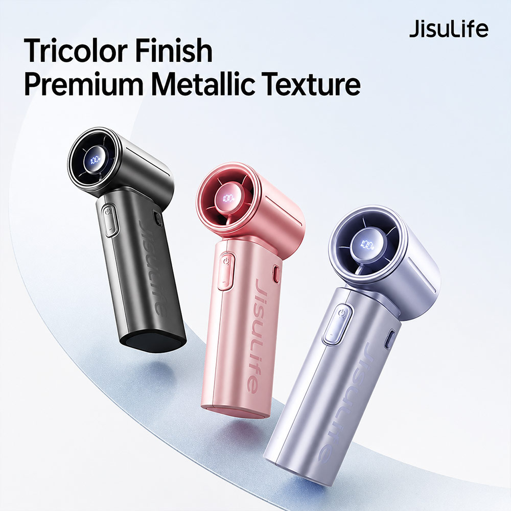 Picture of Jisulife 2026 Life9 S LED Display Palm Size Pocket Size Mini Compact Travel Handheld Portable Fan Strong Wind (Pink)