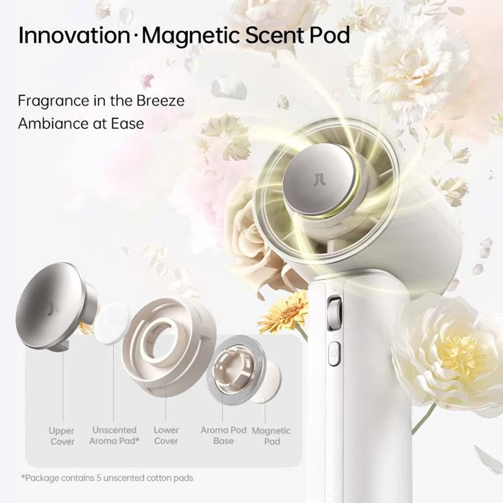 Picture of JisuLife Handheld Fan Pro1 Mini Size Aromatherapy Leather Design Compact Portable 30h Long Battery Ultra Quiet (White)