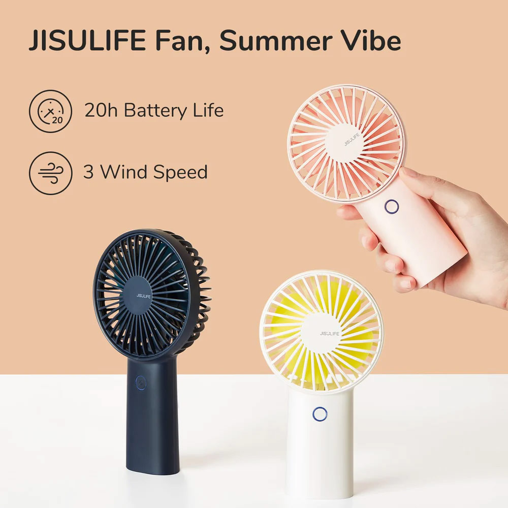 Picture of Jisulife Malaysia 3 Speed Wind Portable Rechargeble 4000mAh Handheld Fan  for Outdoor Badminton Court Concert Picnic Camping  (Navy)