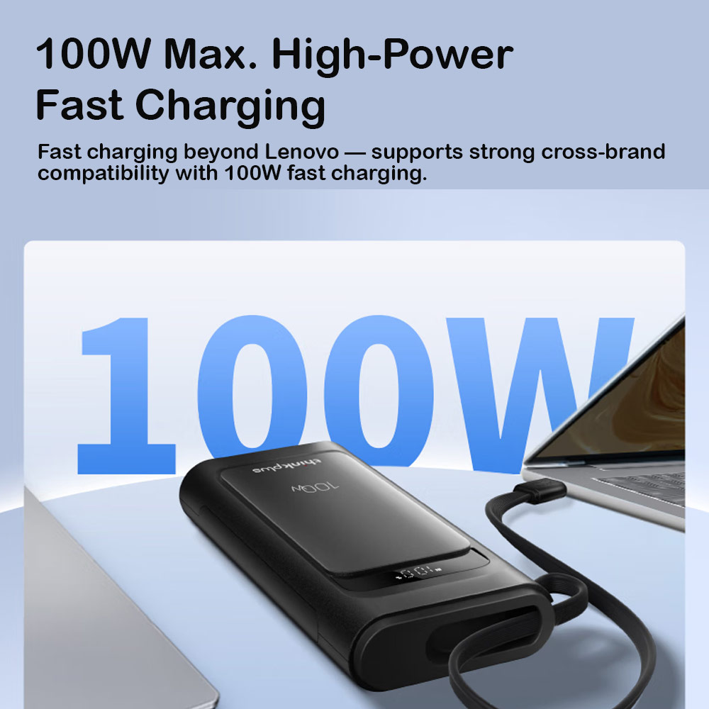 Picture of Lenovo Thinkplus Linx CCC 3C Certified Laptop Notebook Travel Power Bank Mini Size 100W Output Build In Cable (Black)