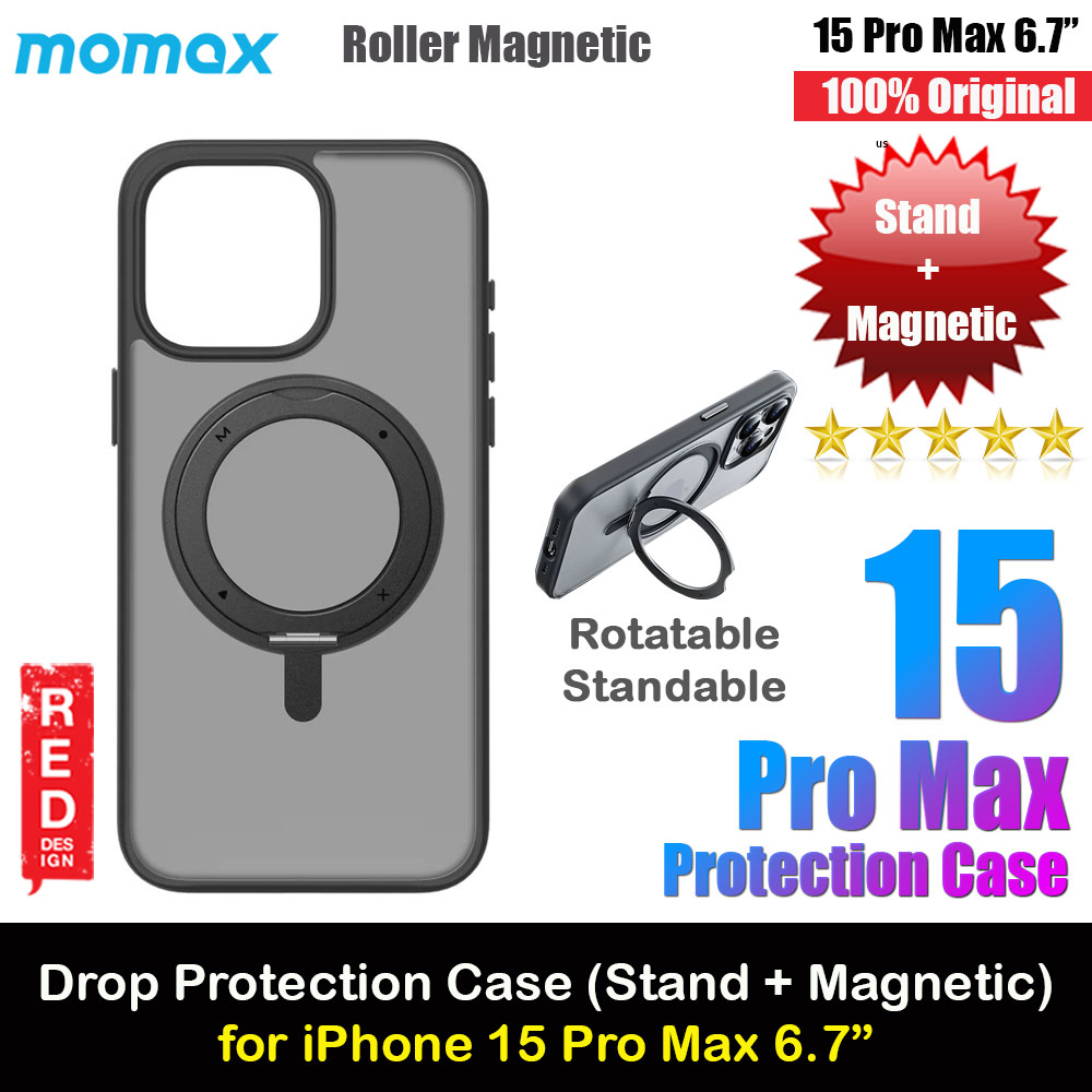 Picture of Momax CaseForm Roller Magnetic Case with Rotatable Stand Drop Protective Case iPhone 15 Pro Max 6.7 (Matte Black) Apple iPhone 15 Pro Max 6.7- Apple iPhone 15 Pro Max 6.7 Cases, Apple iPhone 15 Pro Max 6.7 Covers, iPad Cases and a wide selection of Apple iPhone 15 Pro Max 6.7 Accessories in Malaysia, Sabah, Sarawak and Singapore 