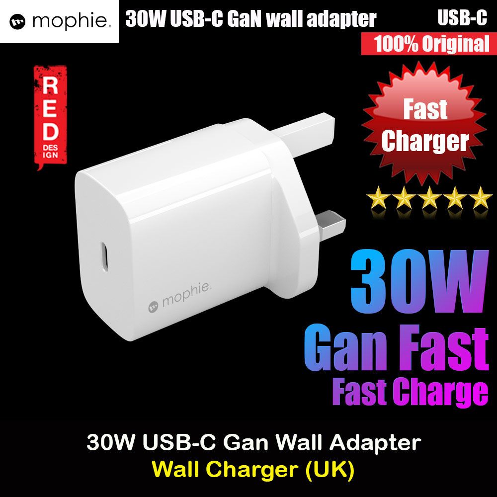 Picture of Mophie USB-C 30W Gan Wall Travel Compact Charger Smartphone Tablet Small laptops USB-C devices (UK) Red Design- Red Design Cases, Red Design Covers, iPad Cases and a wide selection of Red Design Accessories in Malaysia, Sabah, Sarawak and Singapore 
