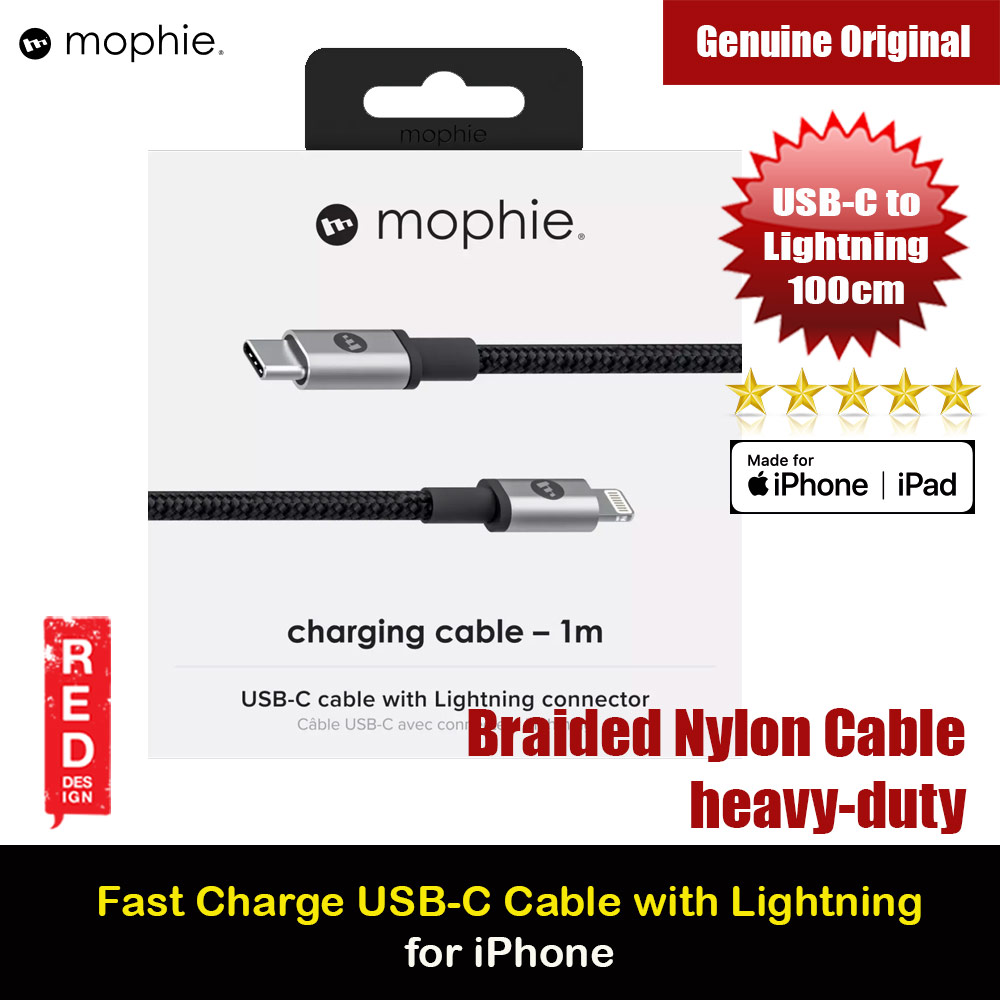 Picture of Mophie Nylon Braid Heavy Duty MFI Certified USB-C to Lightning Cable 100cm (Black) Red Design- Red Design Cases, Red Design Covers, iPad Cases and a wide selection of Red Design Accessories in Malaysia, Sabah, Sarawak and Singapore 
