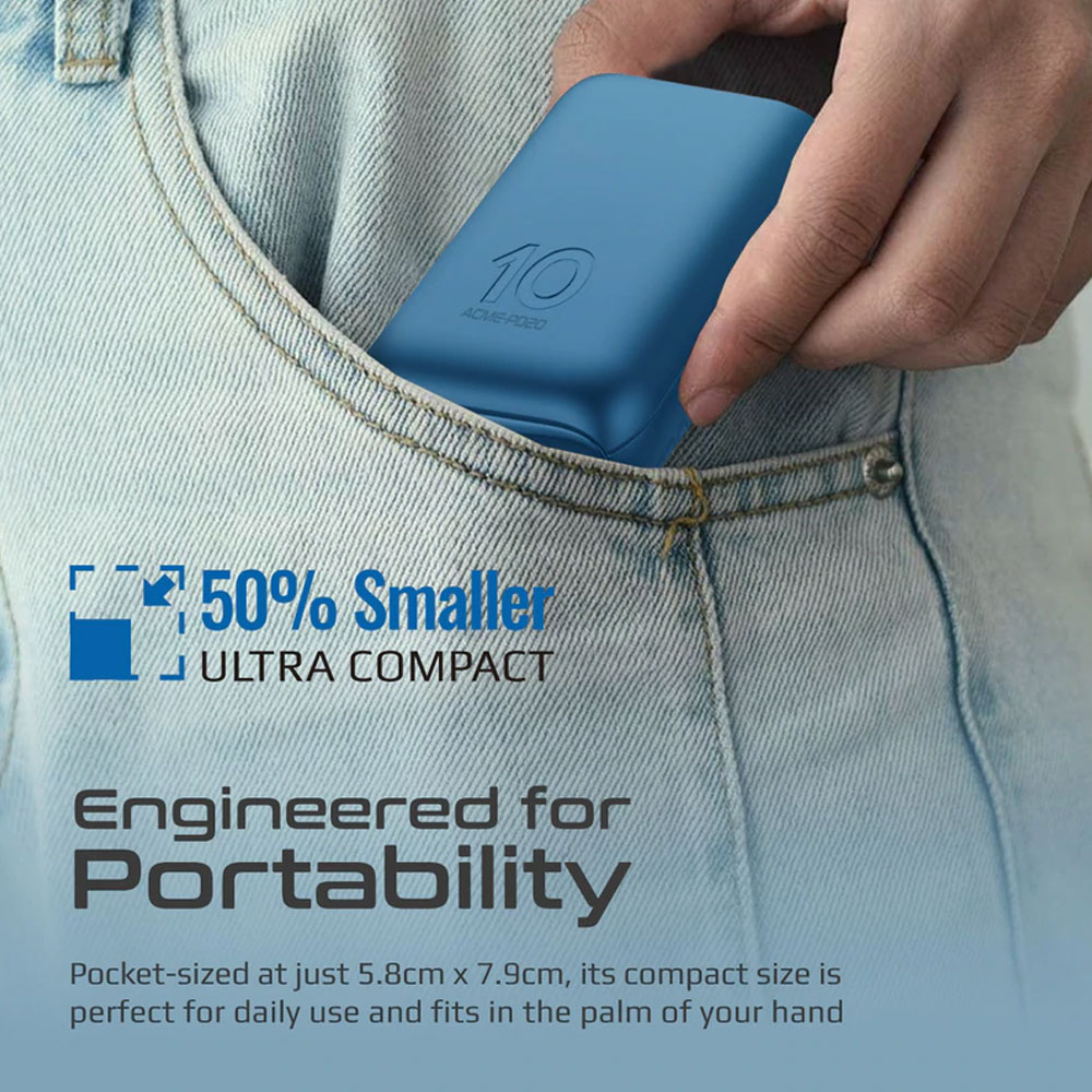 Picture of Promate Ultra-Compact Small Size Power Bank 10000mAh Power Bank with 20W Power Delivery USB C Input Output 18W QC3 Output Mini Powerbank for iPhone 13 Pro Max (Blue)