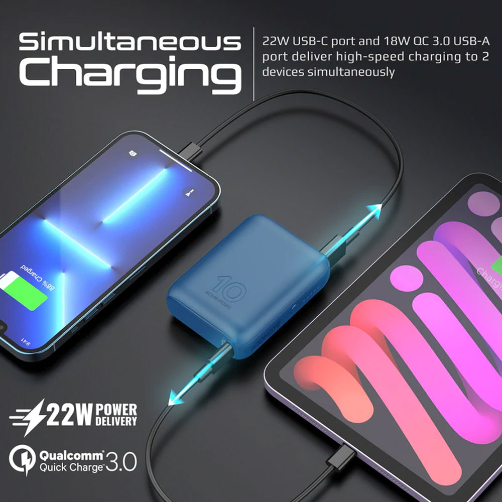 Picture of Promate Ultra-Compact Small Size Power Bank 10000mAh Power Bank with 20W Power Delivery USB C Input Output 18W QC3 Output Mini Powerbank for iPhone 13 Pro Max (Blue)