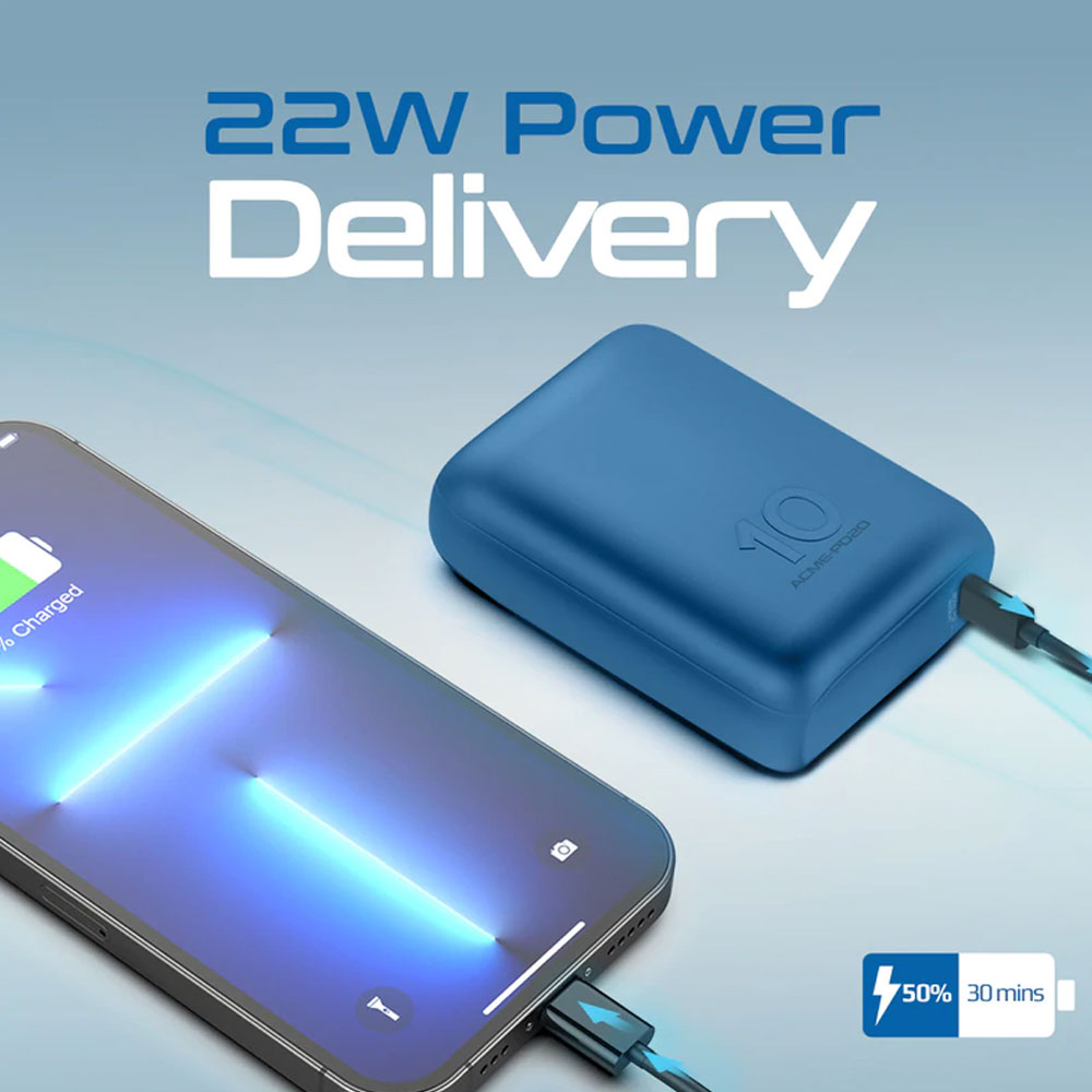 Picture of Promate Ultra-Compact Small Size Power Bank 10000mAh Power Bank with 20W Power Delivery USB C Input Output 18W QC3 Output Mini Powerbank for iPhone 13 Pro Max (Blue)