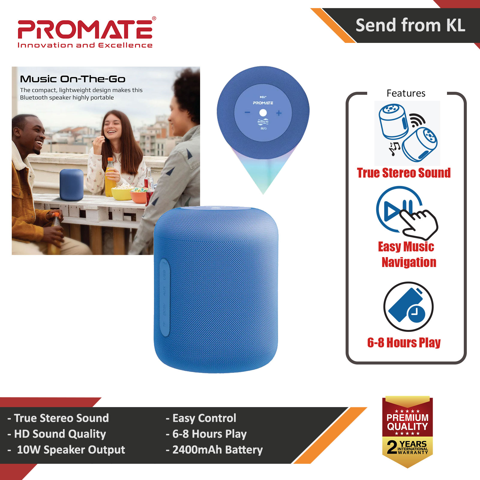 Picture of Promate Bluetooth Speaker with TWS Aux Port Micro SD Card Slot USB Media Port 360 Sound Boom-10 (Blue) Red Design- Red Design Cases, Red Design Covers, iPad Cases and a wide selection of Red Design Accessories in Malaysia, Sabah, Sarawak and Singapore 