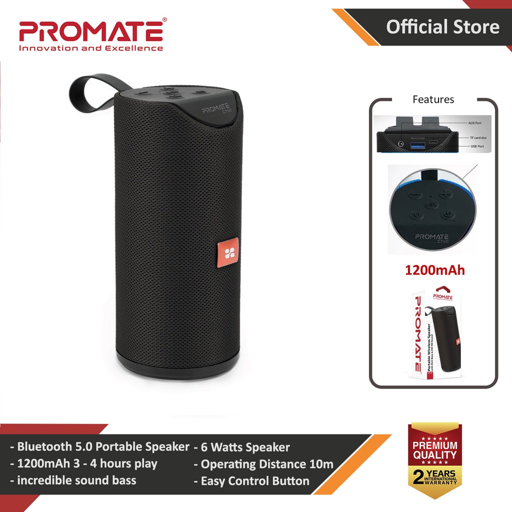 Picture of Promate Chill Wireless Portable Bluetooth v5.0 Stereo Speaker with Bass Sound Built-In Mic Micro SD Card Slot (Black) Red Design- Red Design Cases, Red Design Covers, iPad Cases and a wide selection of Red Design Accessories in Malaysia, Sabah, Sarawak and Singapore 