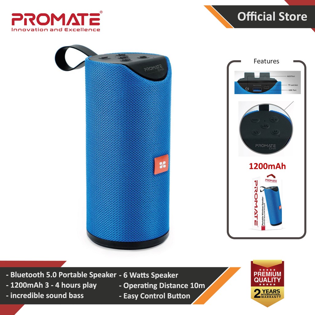 Picture of Promate Chill Wireless Portable Bluetooth v5.0 Stereo Speaker with Bass Sound Built-In Mic Micro SD Card Slot (Blue) Red Design- Red Design Cases, Red Design Covers, iPad Cases and a wide selection of Red Design Accessories in Malaysia, Sabah, Sarawak and Singapore 