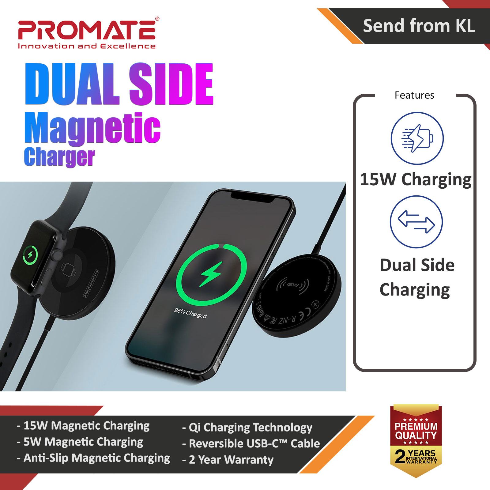 Picture of Promate 3-in-1 Wireless Charger Dual Sided Magnetic Qi Wireless Charging Pad with 15W Mag-Safe Charging for iPhone 13 14 Pro Max  5W Apple Watch AirPods Pro Charger and USB-C™ Connector for All Qi-Enabled Devices MagCord-Trio (Black) Apple Watch 49mm	Ultra- Apple Watch 49mm	Ultra Cases, Apple Watch 49mm	Ultra Covers, iPad Cases and a wide selection of Apple Watch 49mm	Ultra Accessories in Malaysia, Sabah, Sarawak and Singapore 