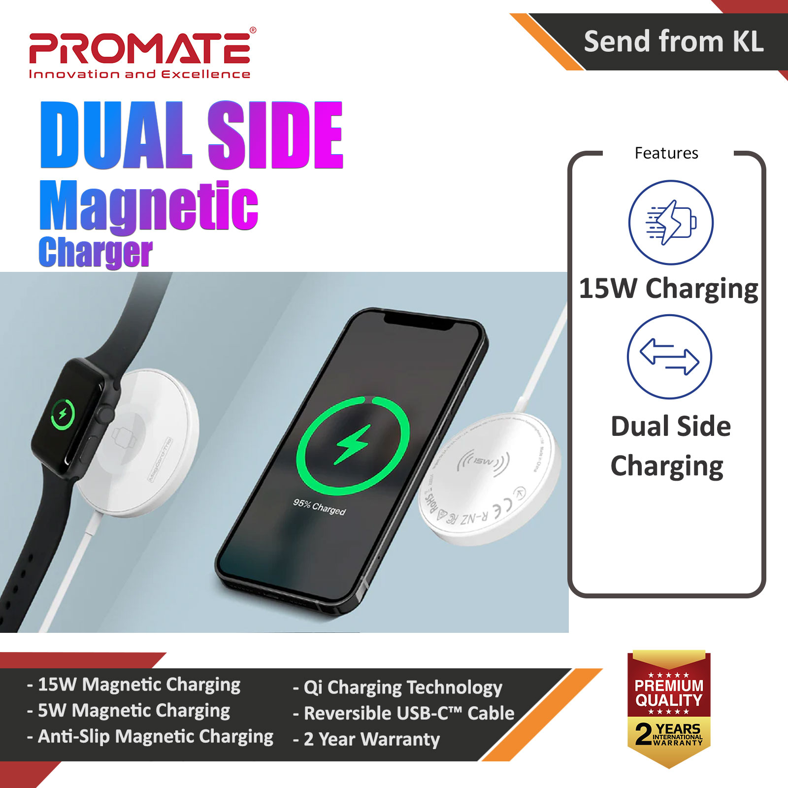 Picture of Promate 3-in-1 Wireless Charger Dual Sided Magnetic Qi Wireless Charging Pad with 15W Mag-Safe Charging for iPhone 13 14 Pro Max  5W Apple Watch AirPods Pro Charger and USB-C™ Connector for All Qi-Enabled Devices MagCord-Trio (White) Apple Airpods 2- Apple Airpods 2 Cases, Apple Airpods 2 Covers, iPad Cases and a wide selection of Apple Airpods 2 Accessories in Malaysia, Sabah, Sarawak and Singapore 