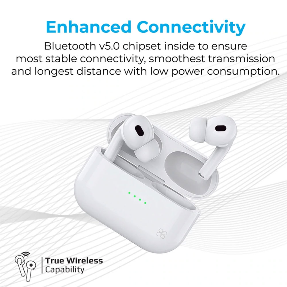 Picture of Promate True Wireless Earbuds Advanced Bluetooth 5.0 Ergonomic Headphones with Mic 16-Hour Playtime 240mah Charging Case Auto-Pairing and Smart-Touch-Control For iPhone 13 Samsung S21 Ultra Harmoni (White)