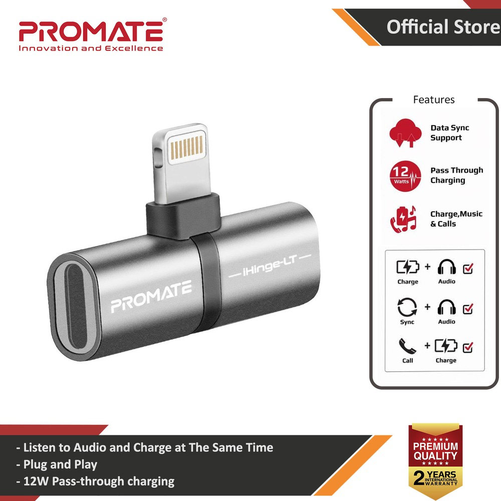 Picture of Promate 2-In-1 Lightning Splitter Adapter Ultra Compact Dual Lightning Headphone Audio and Sync Charger Adapter with 2A Pass-Through Charging for iPhone X XS  XS Plus XR 8 8 Plus iPad iPad Pro iHinge-LT Apple iPhone 11 6.1- Apple iPhone 11 6.1 Cases, Apple iPhone 11 6.1 Covers, iPad Cases and a wide selection of Apple iPhone 11 6.1 Accessories in Malaysia, Sabah, Sarawak and Singapore 