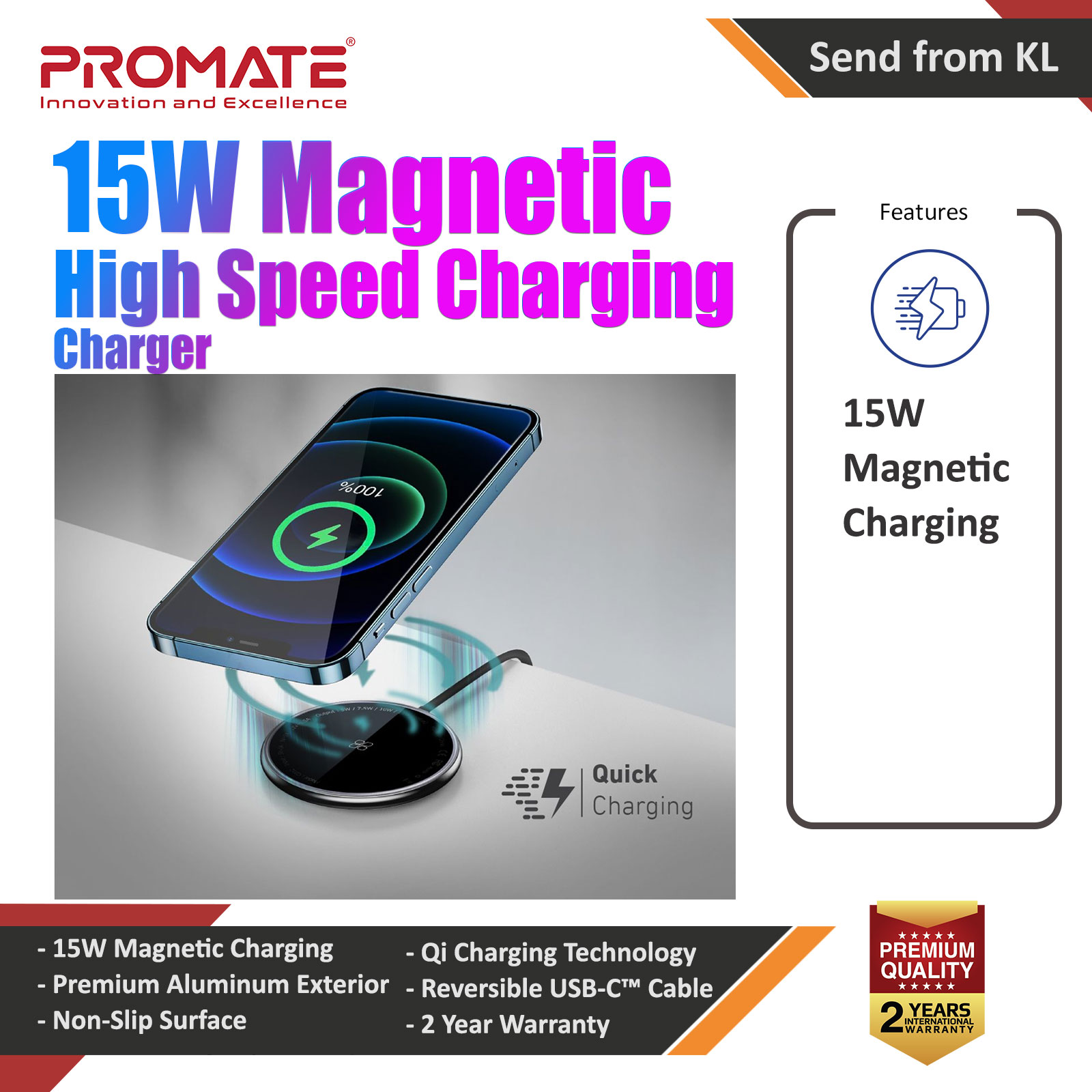 Picture of Promate Magnetic Wireless Charger 15W Fast Wireless Charging Pad Compatible with Mag Safe for iPhone 13 14 Pro Max with Anti-Fall Strong Magnetic Design and USB-C™ Port for iPhone Samsung AirPods Pro MagTag-15W (Black) Apple Watch 49mm	Ultra- Apple Watch 49mm	Ultra Cases, Apple Watch 49mm	Ultra Covers, iPad Cases and a wide selection of Apple Watch 49mm	Ultra Accessories in Malaysia, Sabah, Sarawak and Singapore 