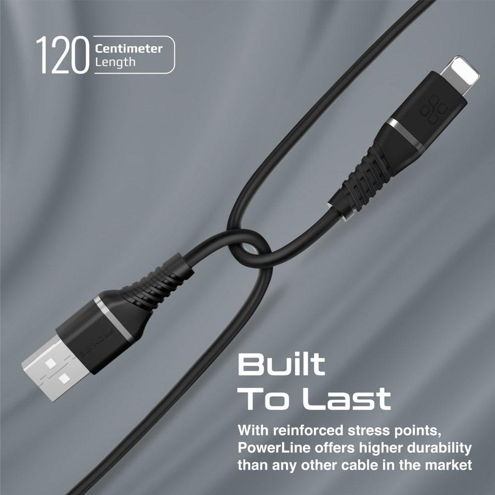 Picture of Promate Ultra Fast USB A to Lightning 2.4A Fast Charging Soft Silicone cable for iPhone 13 Pro Max IPad Airpods Pro PowerLine-Ai120 (Black)