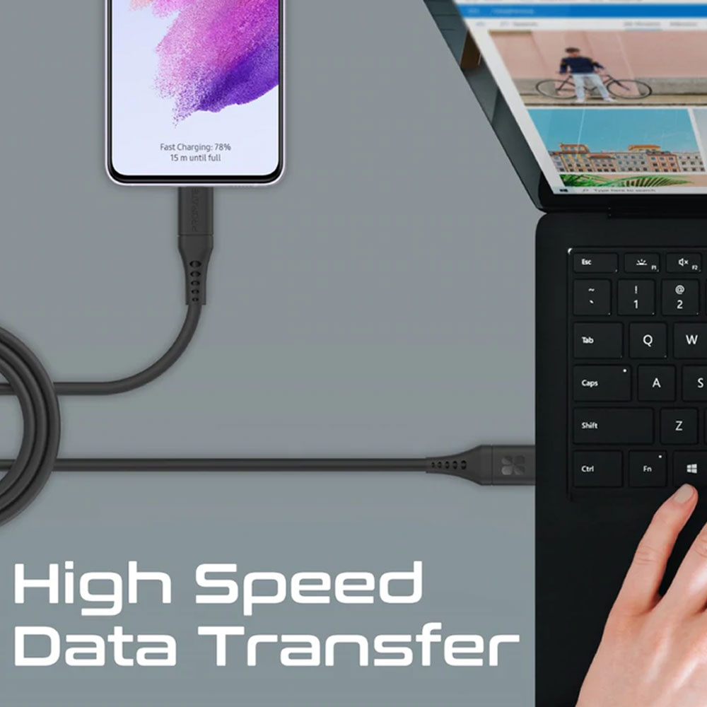 Picture of Promate Ultra Fast USB A to USB C 3A Fast Charging Soft Silicone cable for Smartphones Tablets Galaxy S22 Ultra Vivo Huawei Oppo (Black)