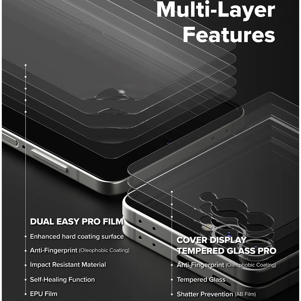 Picture of Samsung Galaxy Z Flip 7 Screen Protector | Ringke 3 in 1 Cover Display Tempered Glass Inner Screen Protector Hinge Protector for Samsung Galaxy Z Flip 7