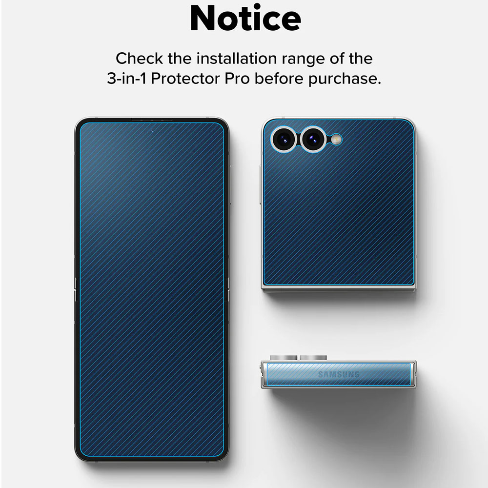 Picture of Samsung Galaxy Z Flip 7 Screen Protector | Ringke 3 in 1 Cover Display Tempered Glass Inner Screen Protector Hinge Protector for Samsung Galaxy Z Flip 7