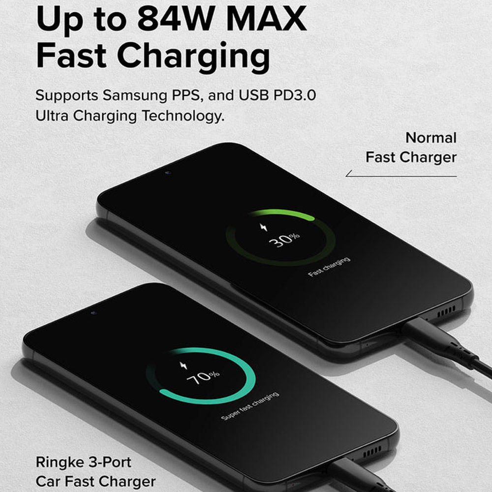 Picture of Ringke 84W Fast Speed High Speed Strong Car Charger PD PPS QC3.0 for iPhone 15 Pro Max S24 Ultra Z Fold 5 Flip 5 iPad Pro (Black)