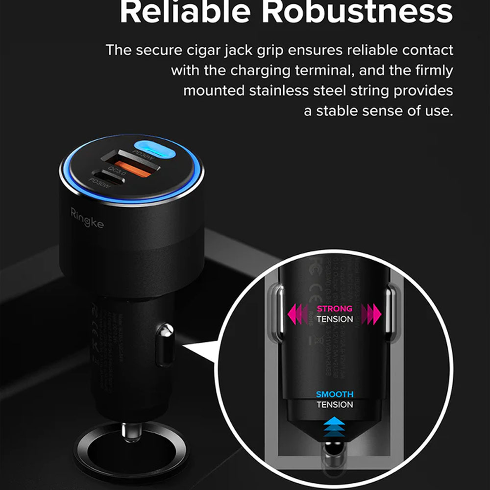 Picture of Ringke 84W Fast Speed High Speed Strong Car Charger PD PPS QC3.0 for iPhone 15 Pro Max S24 Ultra Z Fold 5 Flip 5 iPad Pro (Black)