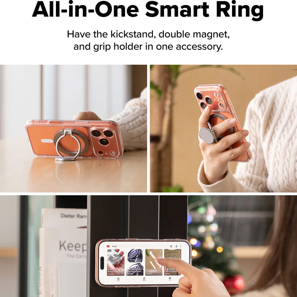 Picture of Ringke Dual Magnetic Smart Holder Phone Grip and Kickstand Stand Zinc Alloy (Satin Silver)