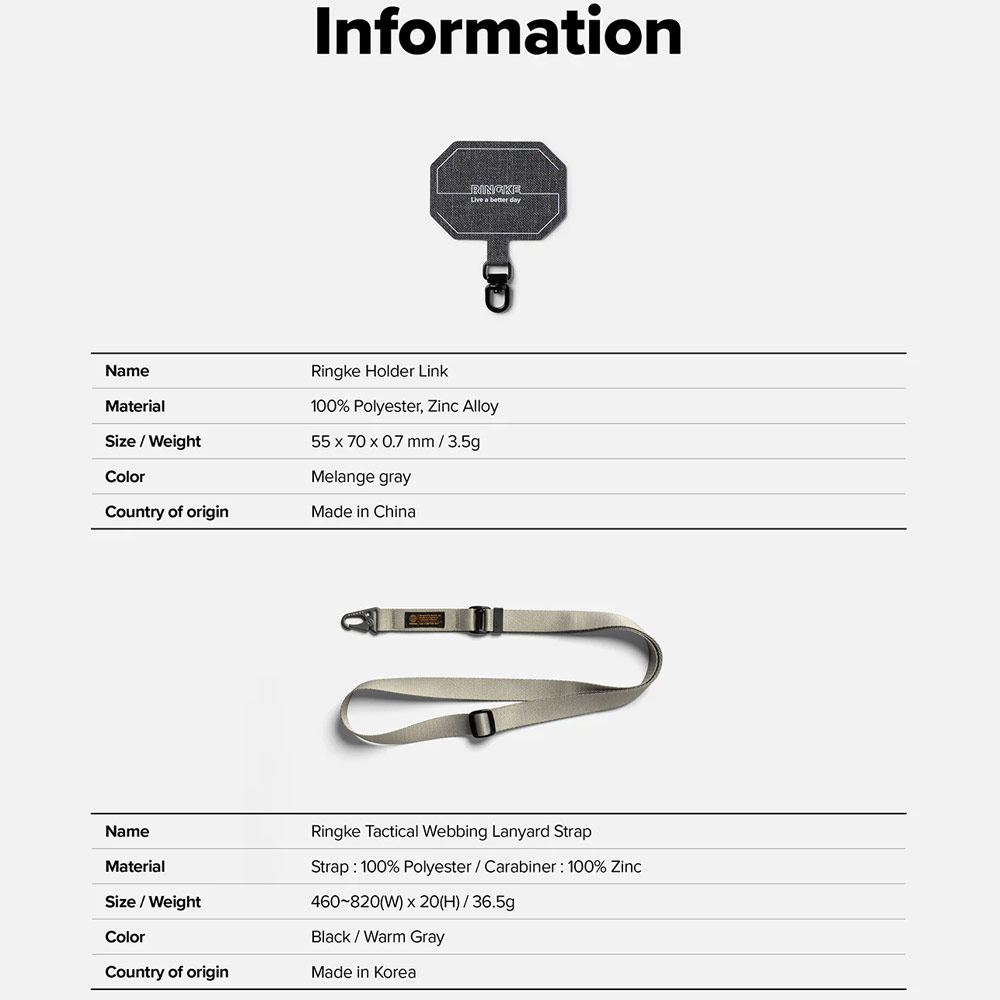 Picture of Ringke Lanyard Strap Tough All Purpose Heavy Duty Tactical Carabiner Clasp for Smartphone (Warm Gray)