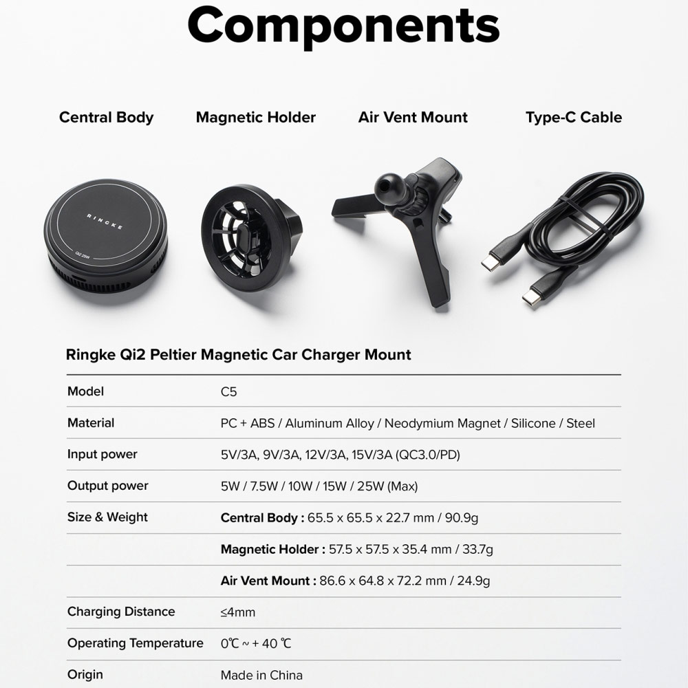 Picture of Ringke Qi2 25W Peltier Magnetic Wireless Car Charger Mount Car Charger Mount CAR CHARGER