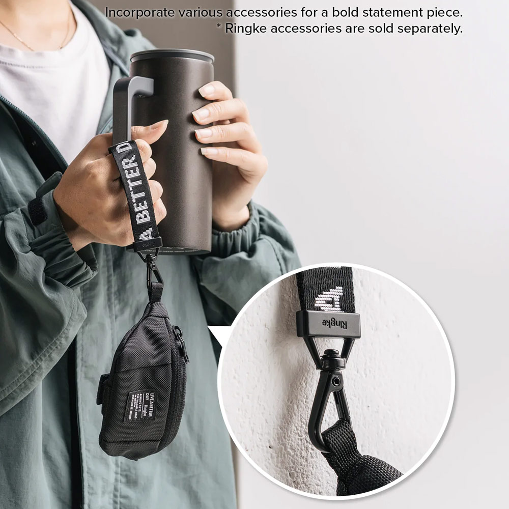 Picture of Ringke Mini Pouch Sling Bag Miniature with Zipper Closure with Carabiner for Small Gadgets (Black)