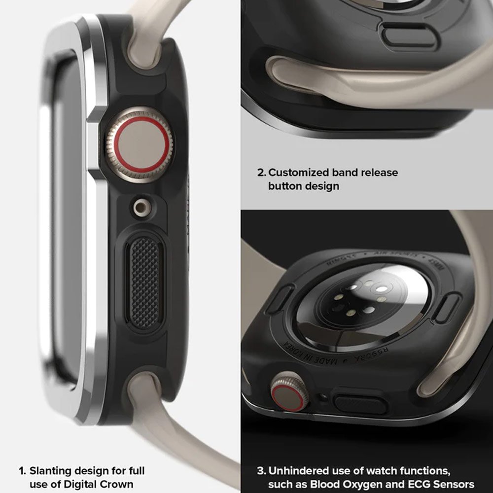 Picture of Apple Watch 45mm Case | Ringke Air Sports Soft Bumper Case and Aluminum Bezel for Apple Watch 45mm 44mm Case and Bezel (Black Silver)