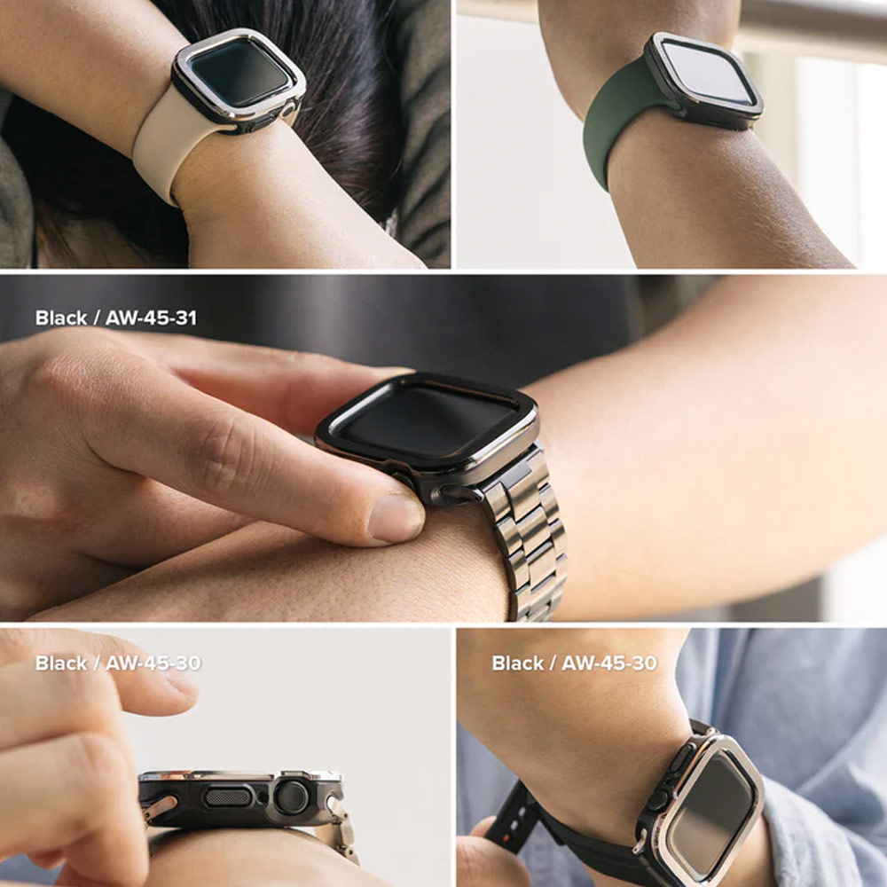 Picture of Apple Watch 45mm Case | Ringke Air Sports Soft Bumper Case and Aluminum Bezel for Apple Watch 45mm 44mm Case and Bezel (Black Silver)