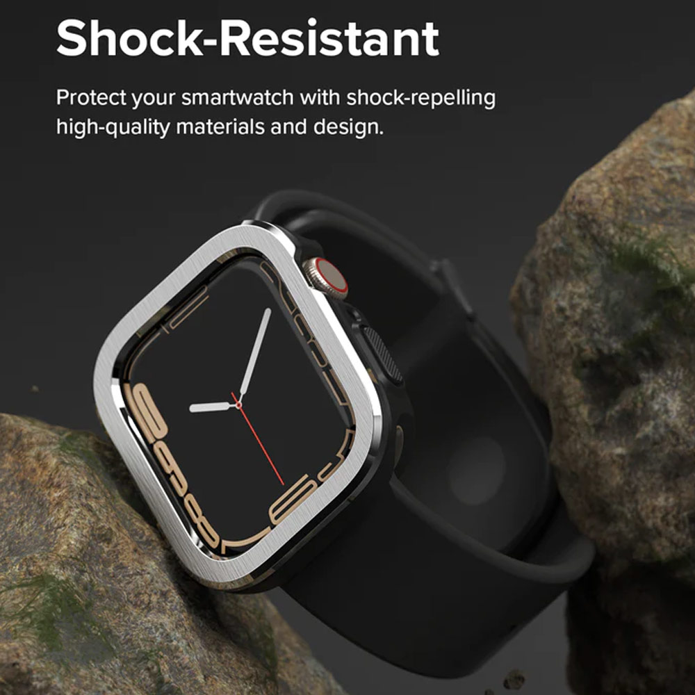 Picture of Apple Watch 45mm Case | Ringke Air Sports Soft Bumper Case and Aluminum Bezel for Apple Watch 45mm 44mm Case and Bezel (Black Silver)