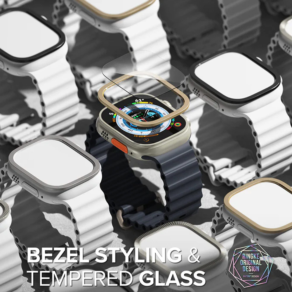 Picture of Apple Watch 49mm	Ultra Screen Protector | Ringke Bezel and Tempered Glass Screen Protector Combo for Apple Watch Series 8 Ultra 49mm (49-03 Graphite)