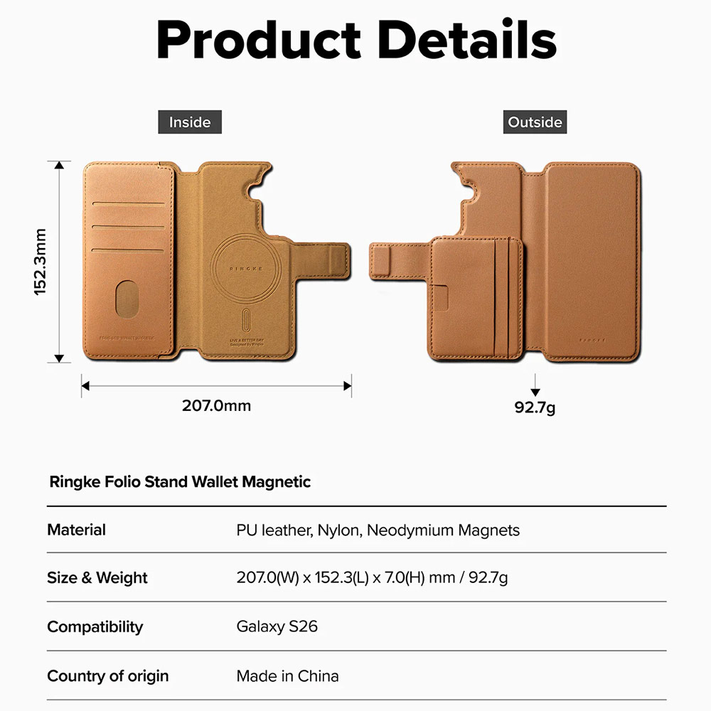 Picture of Samsung Galaxy S26  | Ringke Folio Grip Wallet Magnetic Flip Cover Card Holder for Samsung Galaxy S26 (Brown)