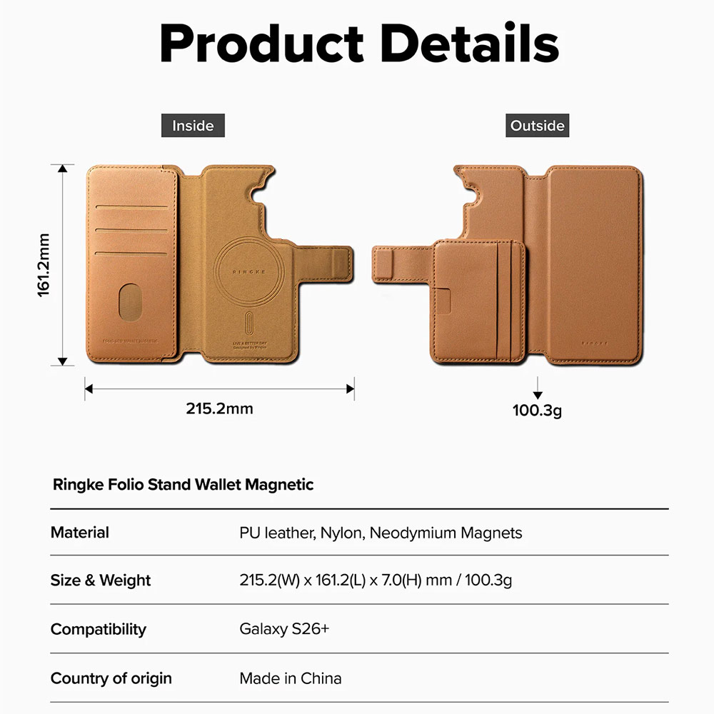 Picture of Samsung Galaxy S26 Plus | Ringke Folio Grip Wallet Magnetic Flip Cover Card Holder for Samsung Galaxy S26 Plus (Brown)