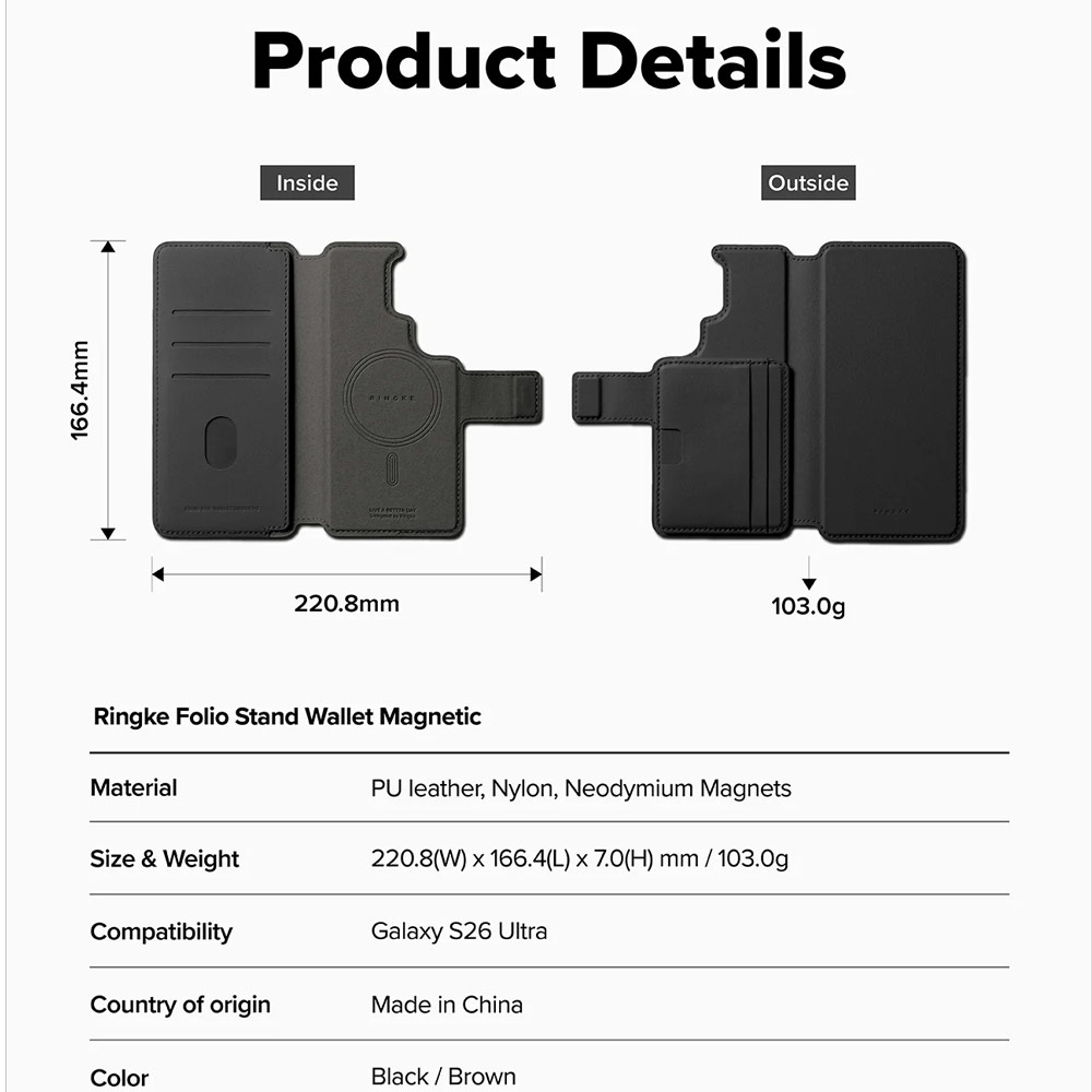 Picture of Samsung Galaxy S26 Ultra | Ringke Folio Grip Wallet Magnetic Flip Cover Card Holder for Samsung Galaxy S26 Ultra (Black)
