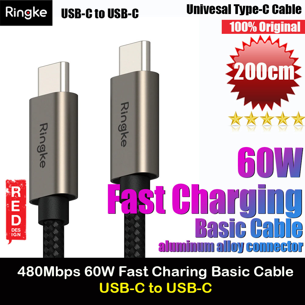 Picture of Ringke 60W PD3.0 480Mbps Fast Charge Charging Basic Cable USB C to USB C (Grey 200cm) Red Design- Red Design Cases, Red Design Covers, iPad Cases and a wide selection of Red Design Accessories in Malaysia, Sabah, Sarawak and Singapore 